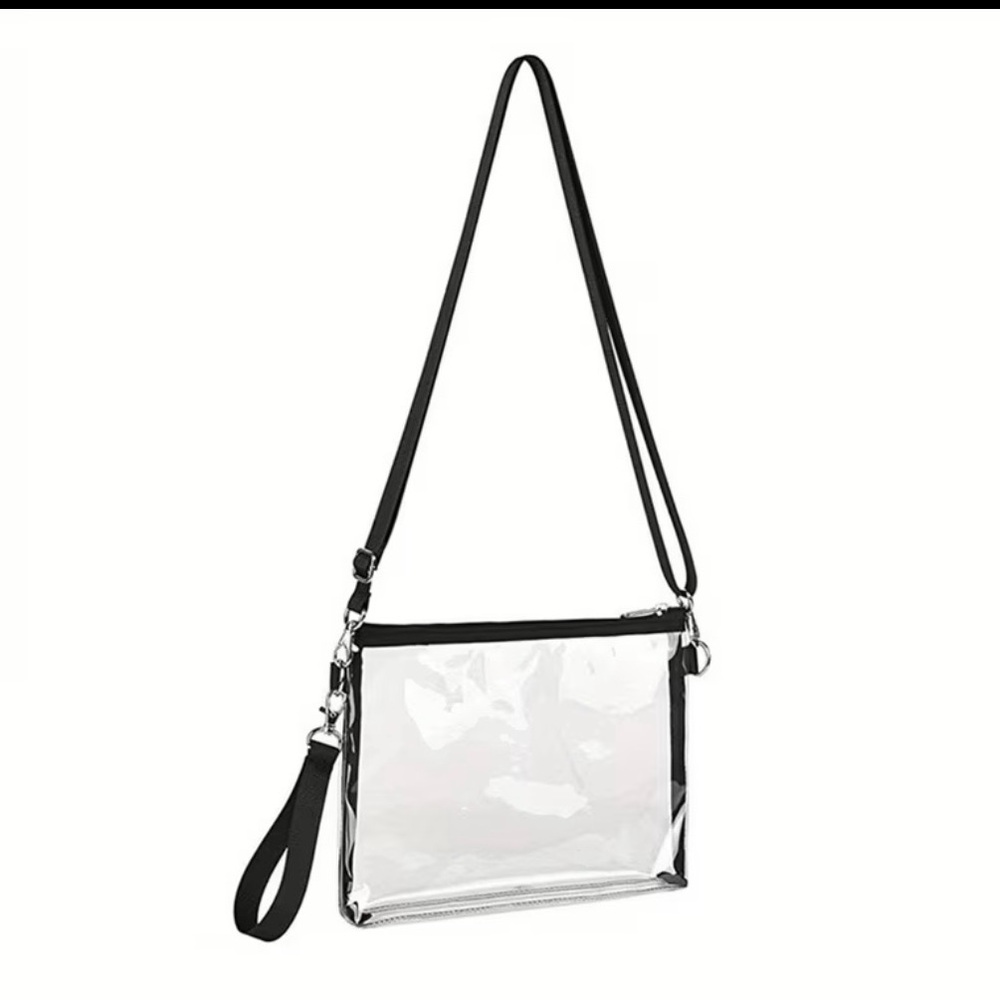 Clear PVC Black Trim Crossbody Bag - Women's Transparent Shoulder Bag NIP - Picture 2 of 4